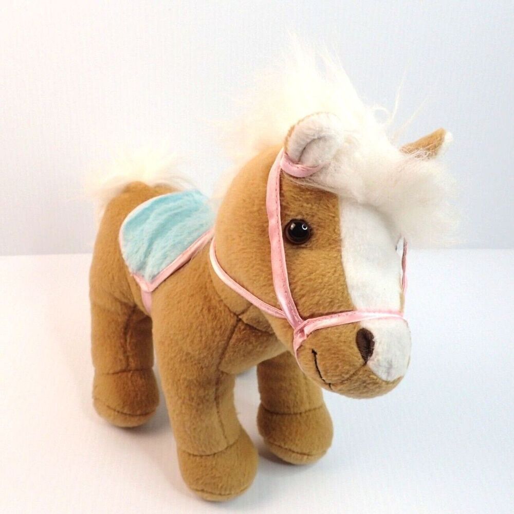 Battat Brown White Plush Horse With Saddle & Pink Satin Bridle Stuffed Animal